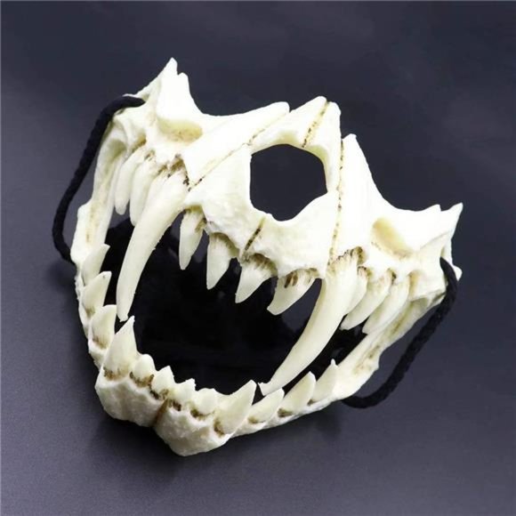 Halloween Japanese Half Mask - Tiger Mask,Ye Dragon God Black Bone Masks, Resin - Picture 3 of 3